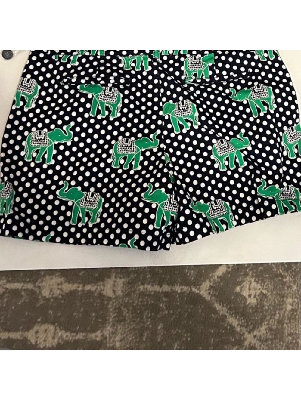 crown & ivy  Size 14 Black Polka Dot Shorts with Green Elephant Print